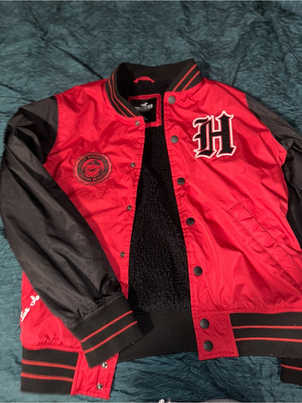 Kids Red & Black Bomber Jacket with Sherpa Lining
